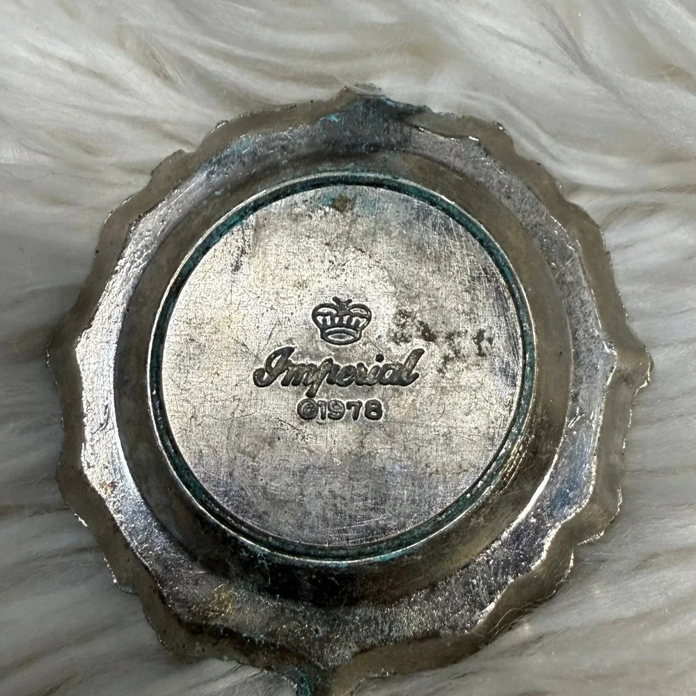 Vintage 1978 Imperial Silver Tone Scalloped Mini Trinket Dish Coaster 2 Inch
